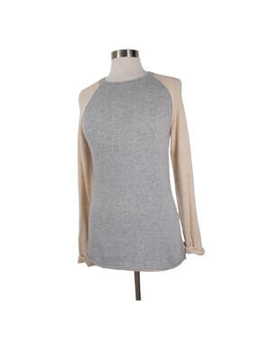 Dylan Womens Small Pullover Raglan Sweater Angora Blend Gray & Tan
